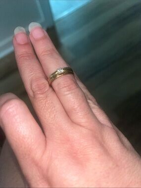 Zales Gold Tone Ring with Clear Accent Stone